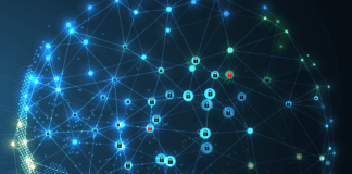 A globe of interconnected nodes with lock icons.