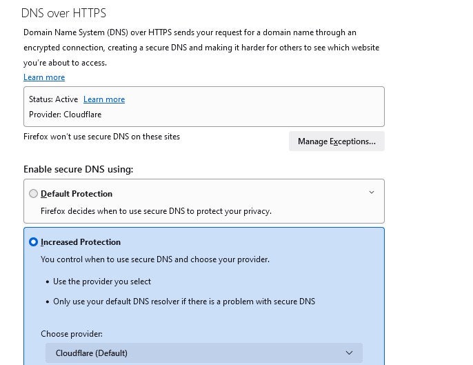 Mozilla Firefox DNS setup.