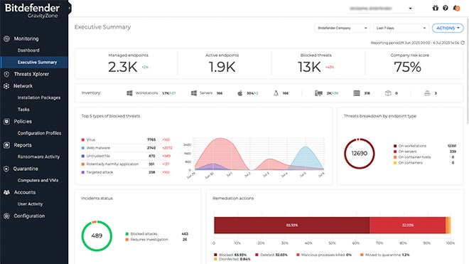 BitDefender GravityZone interface.