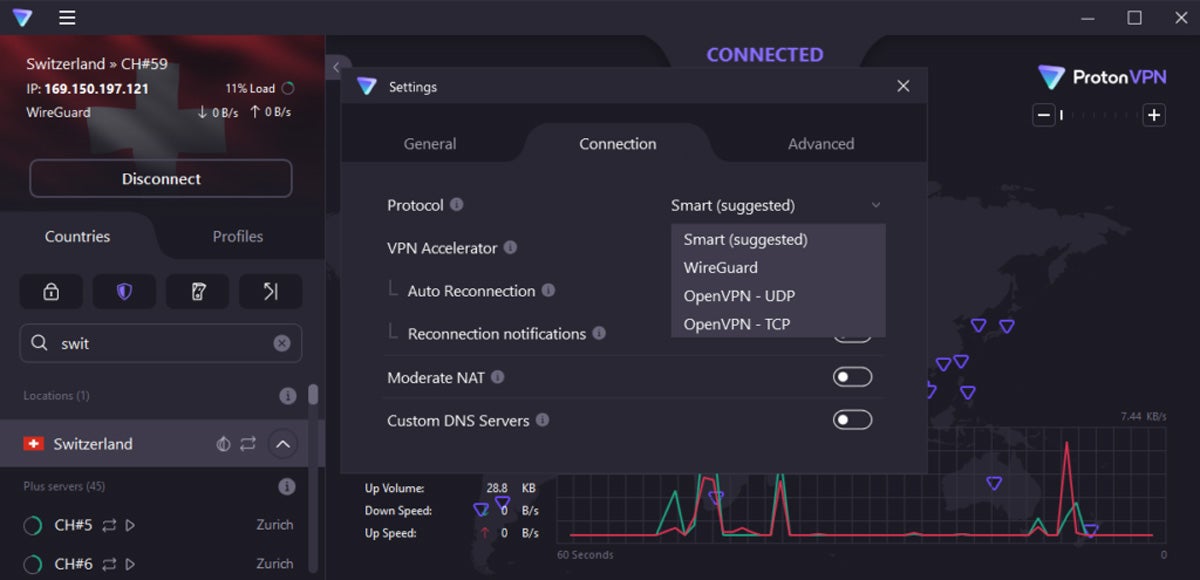 Proton VPN interface.