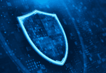 Digital Shield on abstract technology background.