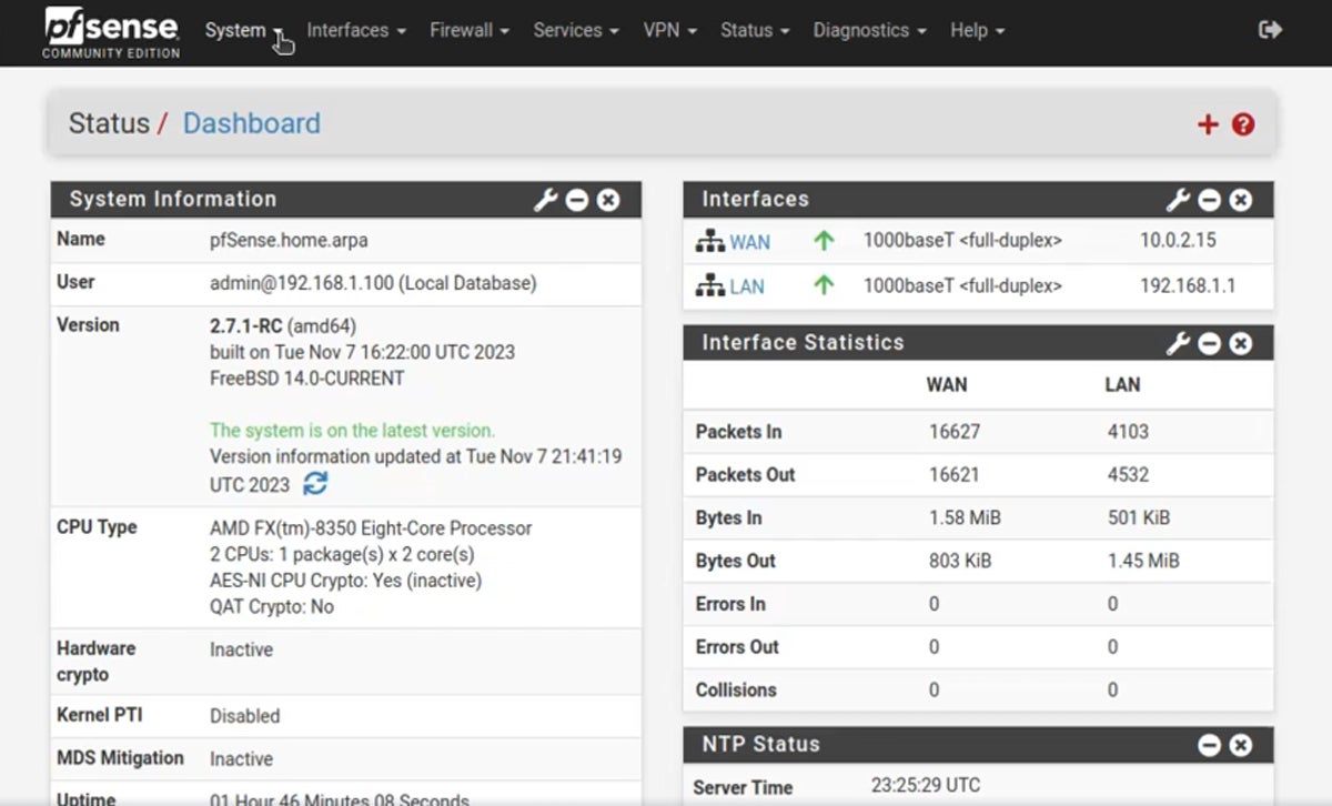 pfSense interface.